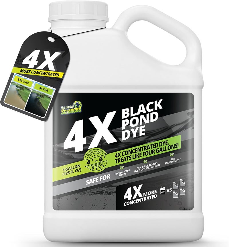 Not Rocket Sciences 1 Gallon Reflective Black Pond Dye, 4X Concentrate Pond Dye Black, Natural Looking and Long Lasting Liquid Lake Colorant, Protects Against Sunlight - Ideal for Fish, Birds, and Wildlife - Image 1